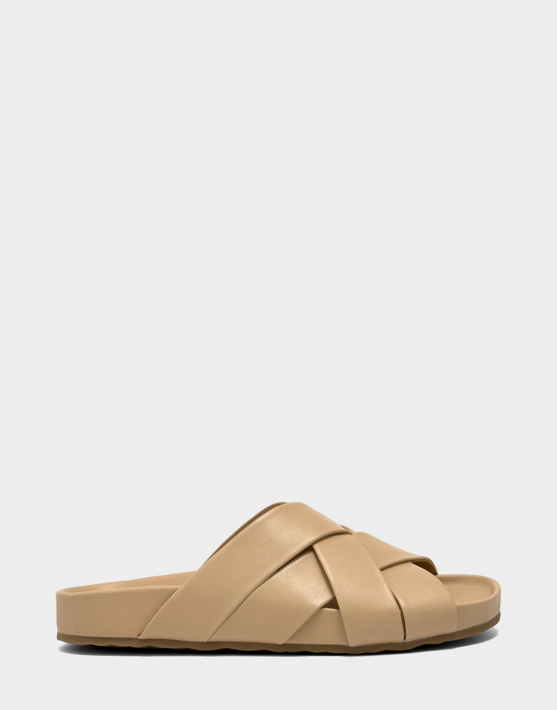 Comfortable Women's Footbed Sandal in Natural Faux Leather Side View