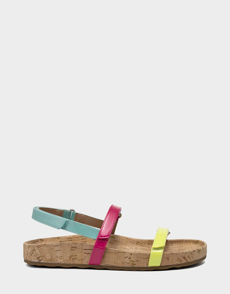 Comfortable Women's Footbed Sandal in Multi Faux Patent Side View