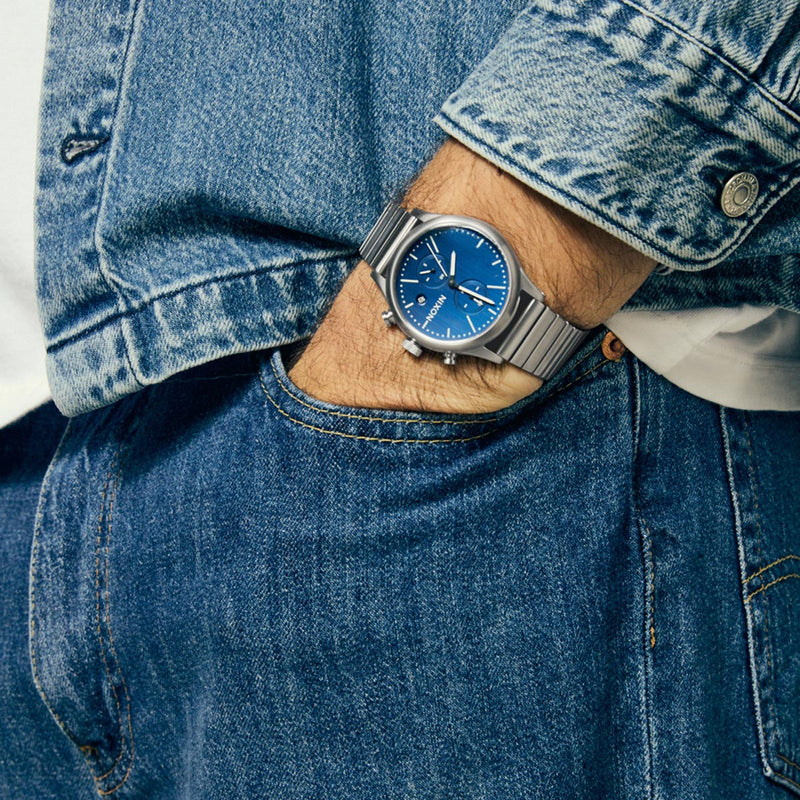 Nixon Station Chrono Watch - Silver/Indigo