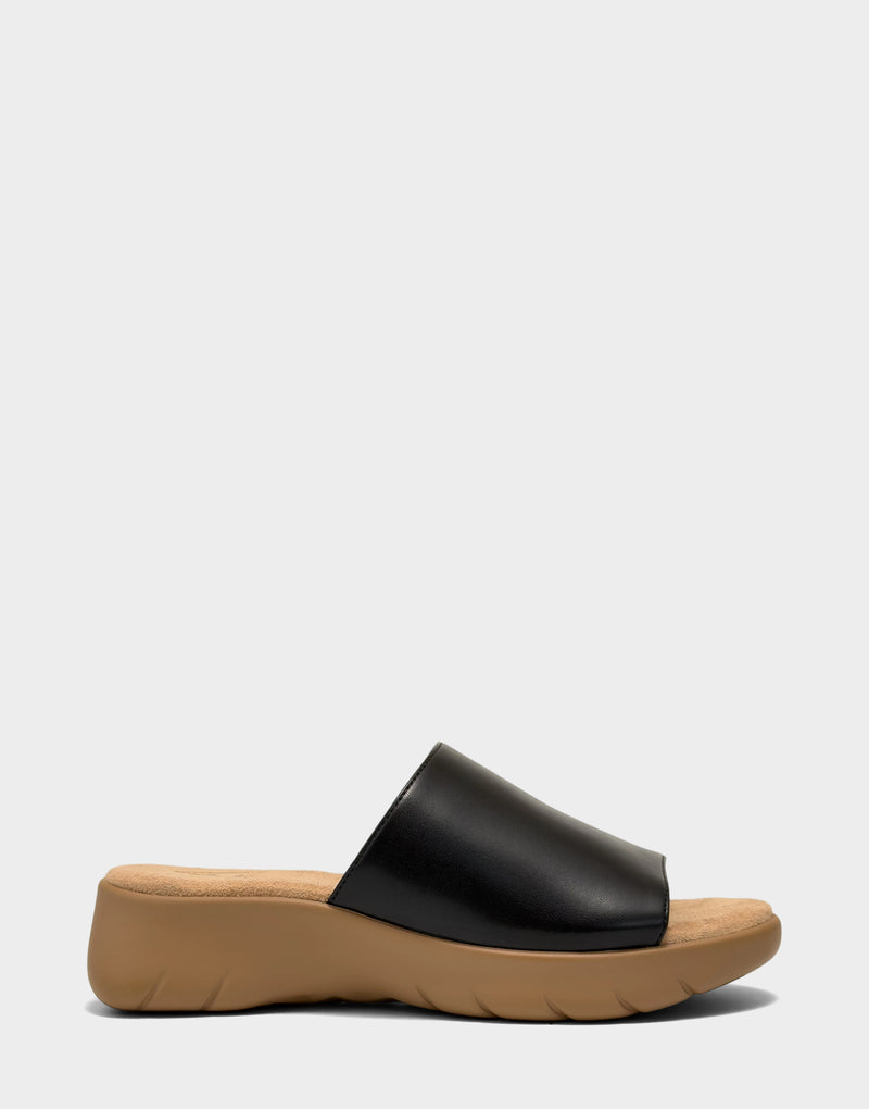 Comfortable Women's Sandal in Black Faux Leather Side View