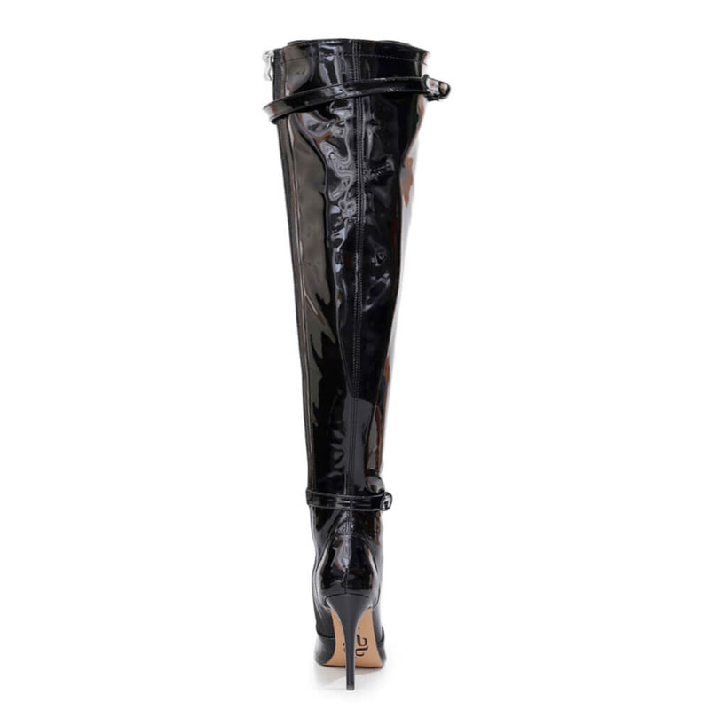 Omani Size Inclusive - Black Vegan Patent - Street Sole - Thigh Variant Five