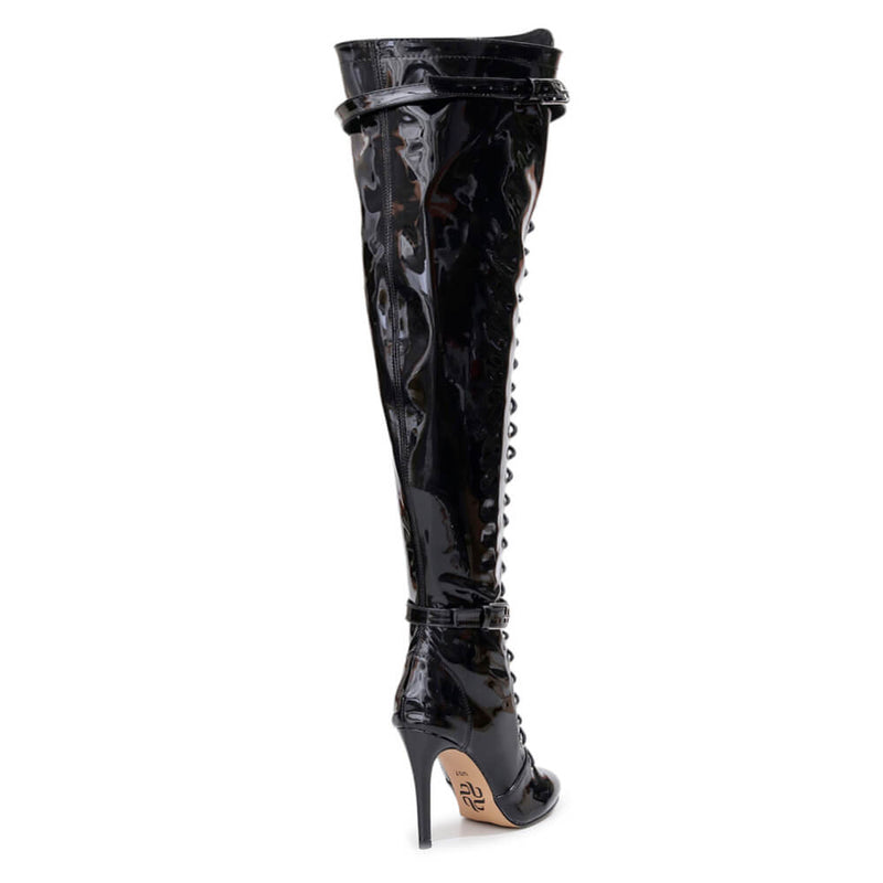Omani Size Inclusive - Black Vegan Patent - Street Sole - Thigh Variant Five