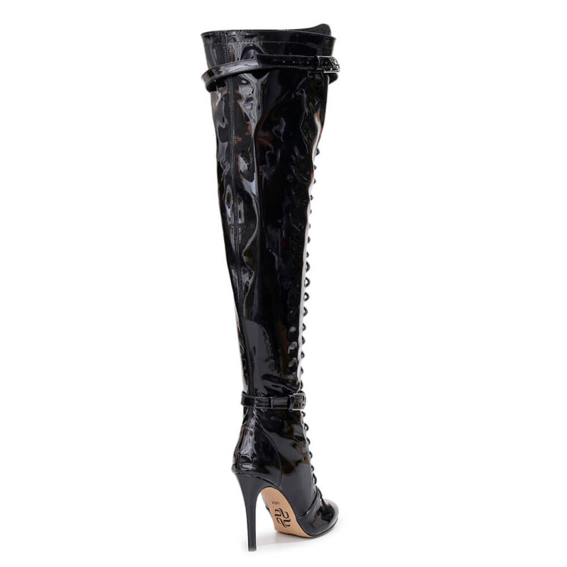 Omani Size Inclusive - Black Vegan Patent - Street Sole - Thigh Variant Four