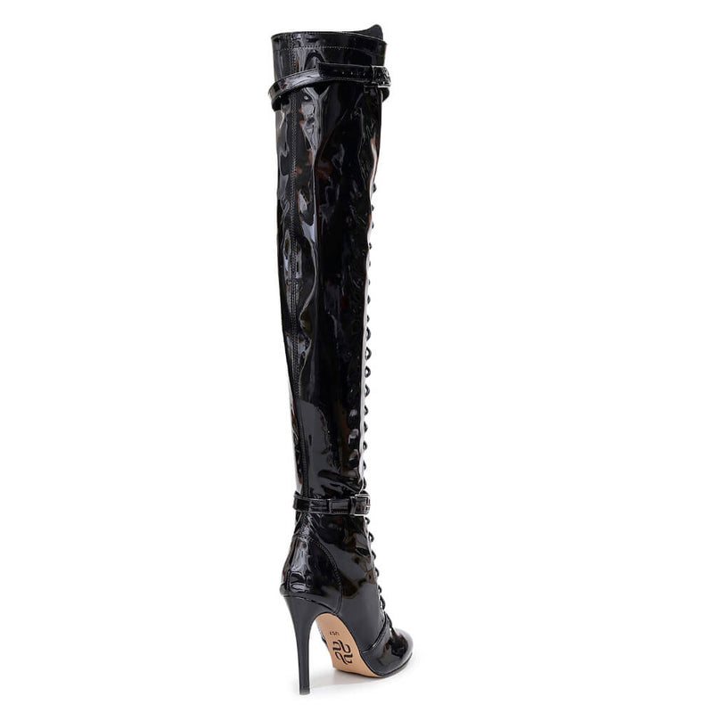 Omani Size Inclusive - Black Vegan Patent - Street Sole - Thigh Variant One