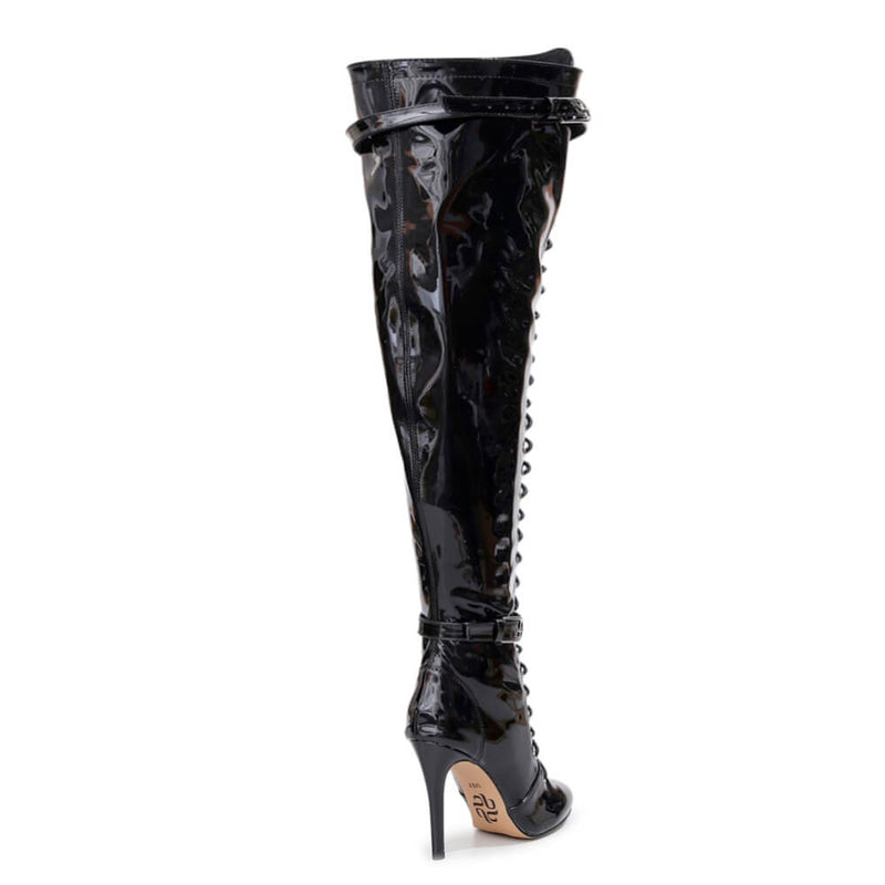 Omani Size Inclusive - Black Vegan Patent - Street Sole - Thigh Variant Six