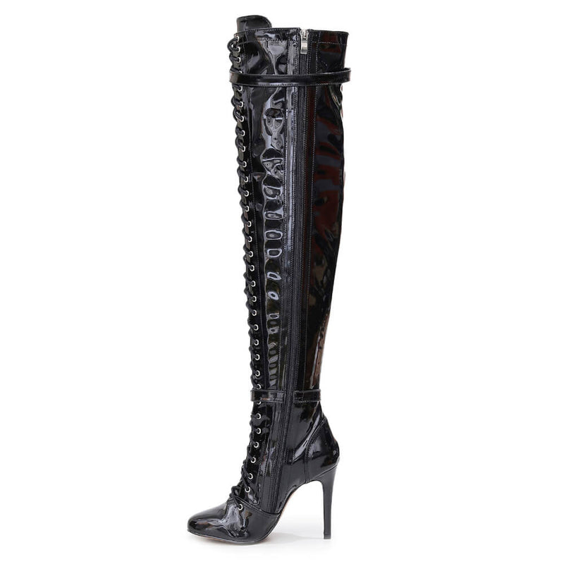 Omani Size Inclusive - Black Vegan Patent - Street Sole - Thigh Variant Two
