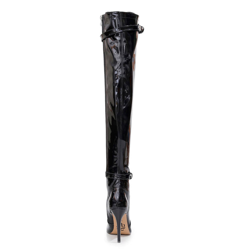 Omani Size Inclusive - Black Vegan Patent - Street Sole - Thigh Variant Two