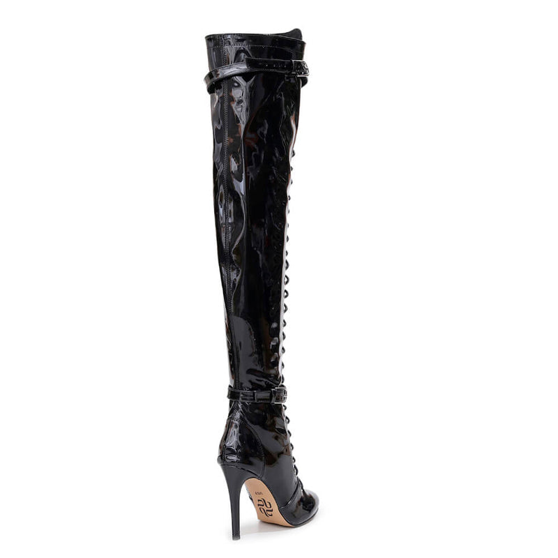 Omani Size Inclusive - Black Vegan Patent - Street Sole - Thigh Variant Two