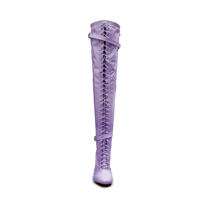 Omani Size Inclusive - Lavender Vegan Patent - Street Sole - Thigh Variant Four