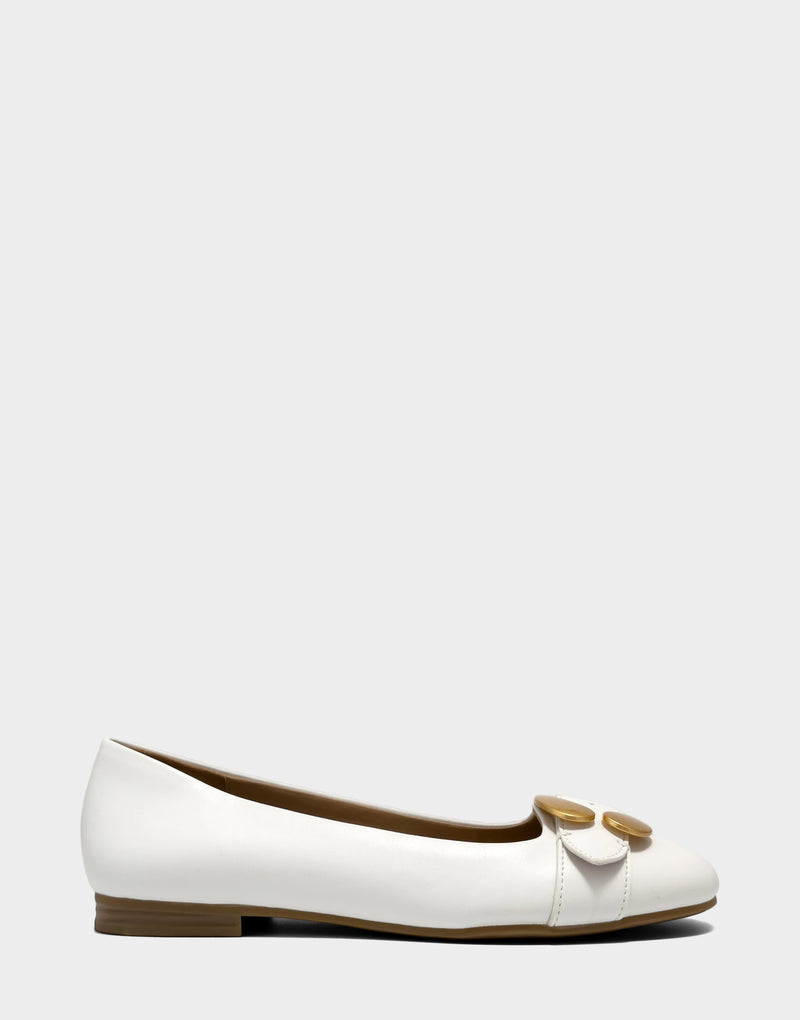 Comfortable Women's Casual Flat in White Faux Soft Leather, side view