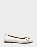 Comfortable Women's Casual Flat in White Faux Soft Leather, side view