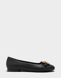 Comfortable Women's Casual Flat in Black Faux Soft Leather Faux Soft Leather, side view