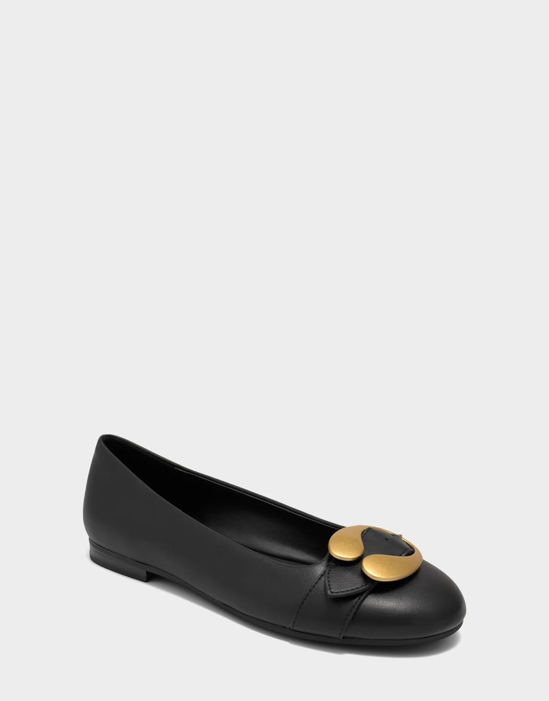 Comfortable Women's Casual Flat in Black Faux Soft Leather Faux Soft Leather, angel view