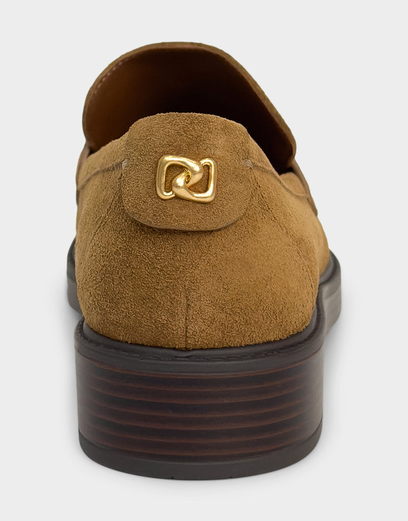 Comfortable Women's Tailored Loafer In Brown Suede Rear View