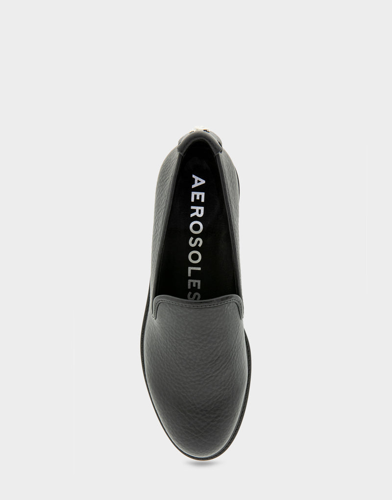 Comfortable Women's Tailored Loafer In Black Faux Nubuck Top View