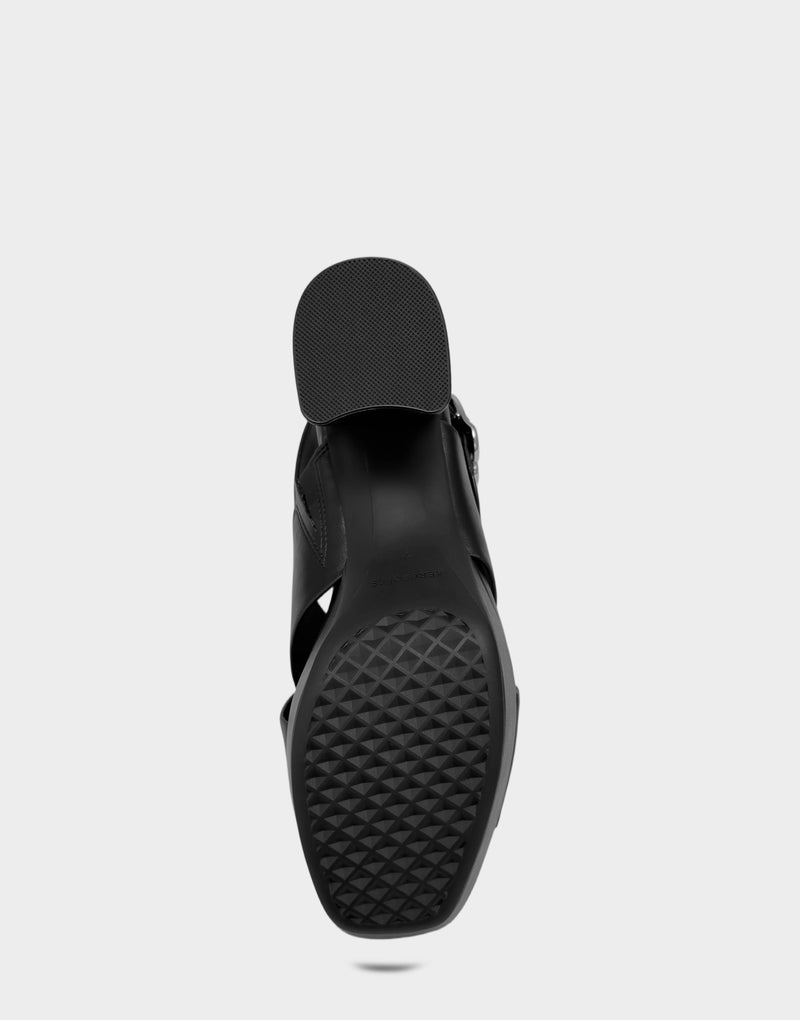 Comfortable Women's Platform Sandal in Black Faux Leather Bottom View