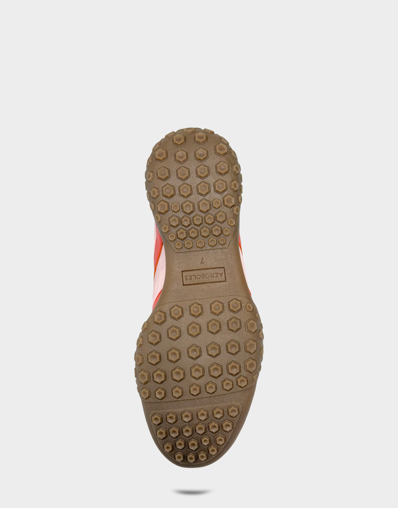 Comfortable Women's Sneaker in Pale Pink/Orange Faux Suede/Nylon, sole view