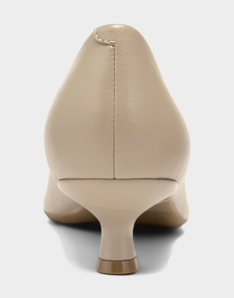 Comfortable Women's Kitten Heel in Dune Leather Leather, rear view