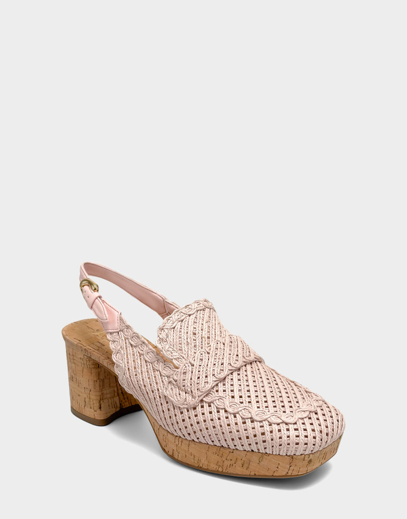 Comfortable Women's Dress Platform in Pale Pink Embroidered Raffia Side Angle View