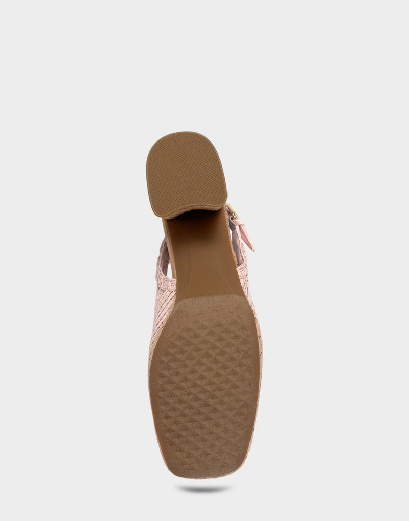 Comfortable Women's Dress Platform in Pale Pink Embroidered Raffia Bottom View
