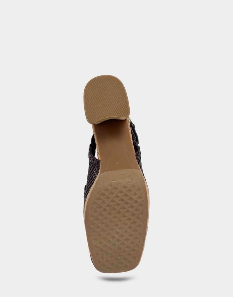 Comfortable Women's Dress Platform in Dark Brown Embroidered Raffia Bottom View