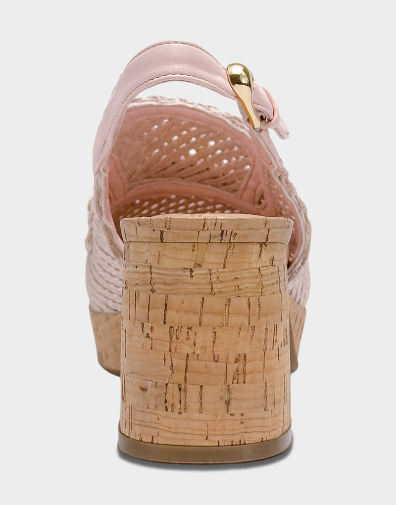 Comfortable Women's Dress Platform in Pale Pink Embroidered Raffia Back View