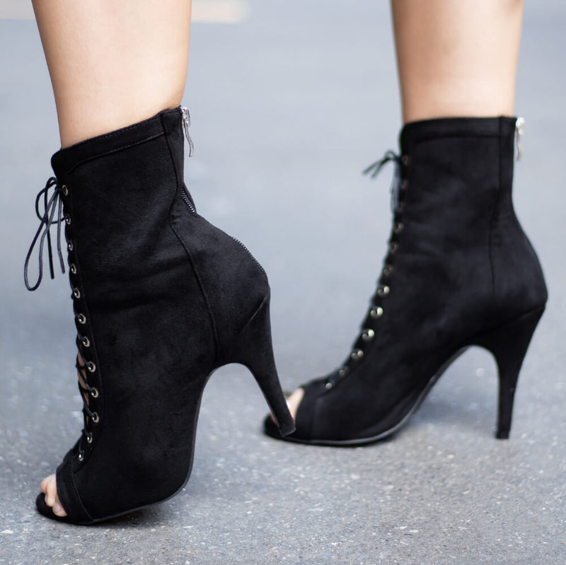 Sierralynn - Black Vegan Suede - Suede Sole - Dance Floor Only
