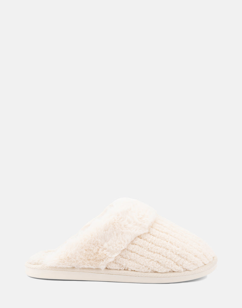 Comfortable Women's Slipper in Off White Fabric, side view