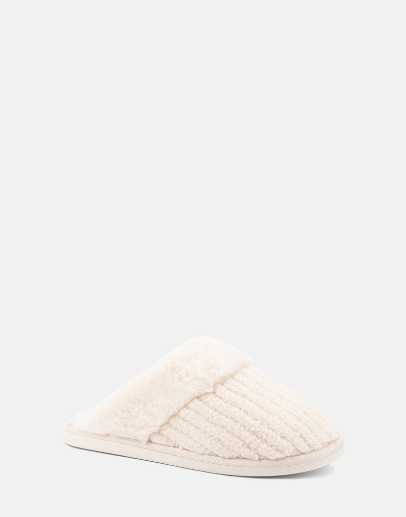 Comfortable Women's Slipper in Off White Fabric, angle view