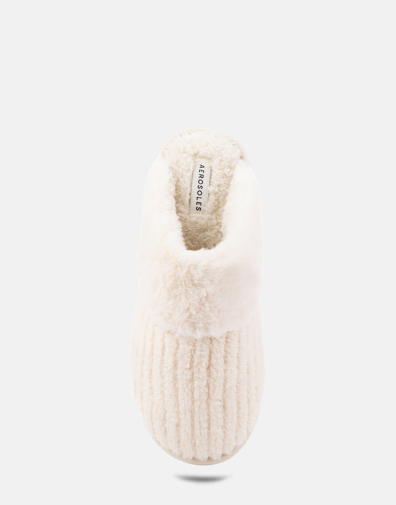 Comfortable Women's Slipper in Off White Fabric, top view