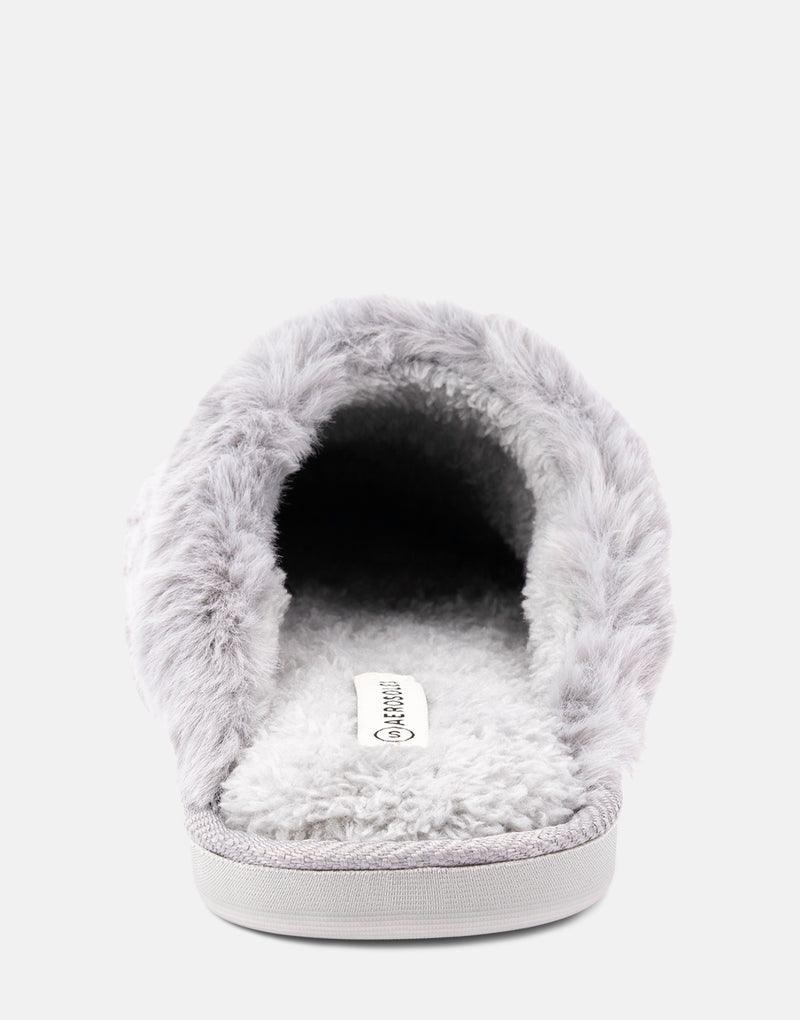 Comfortable Women's Slipper in Grey Fabric, rear view