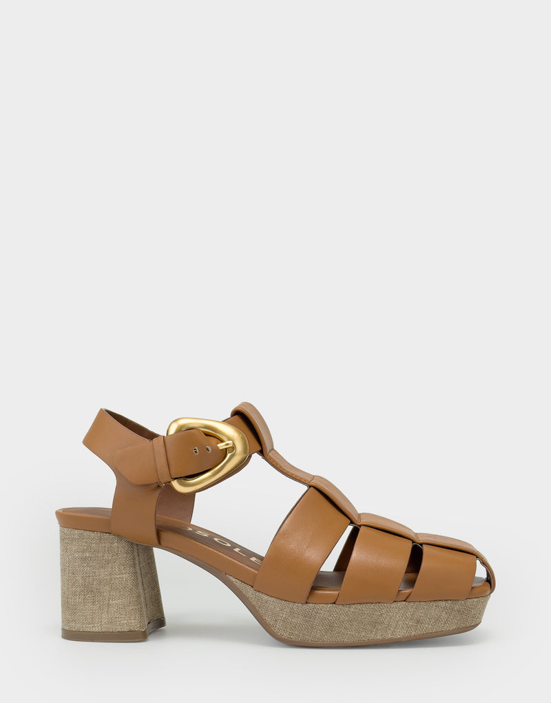 Comfortable Women's Platform Sandal in Natural Faux Soft Leather Side View