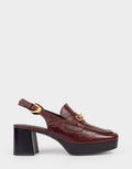 Comfortable Women's Slingback Platform In Brown Leather, side view