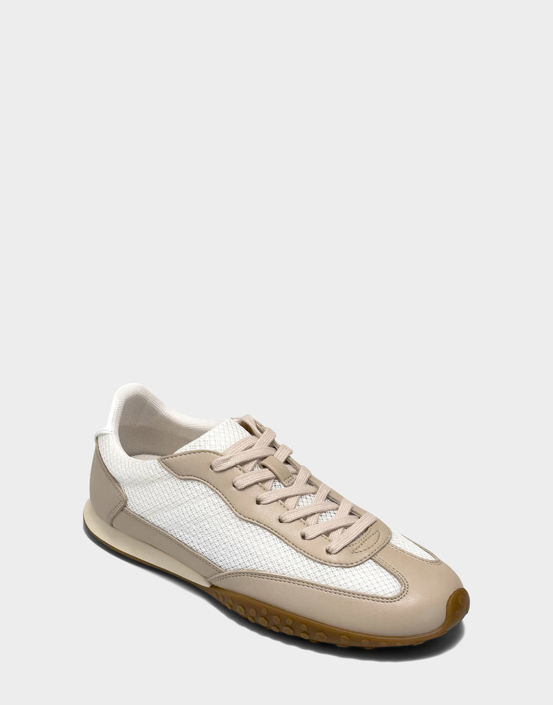 Comfortable Women's Sneaker in Bright White Mesh/Faux Leather, angle view