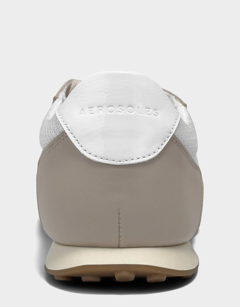 Comfortable Women's Sneaker in Bright White Mesh/Faux Leather, rear view