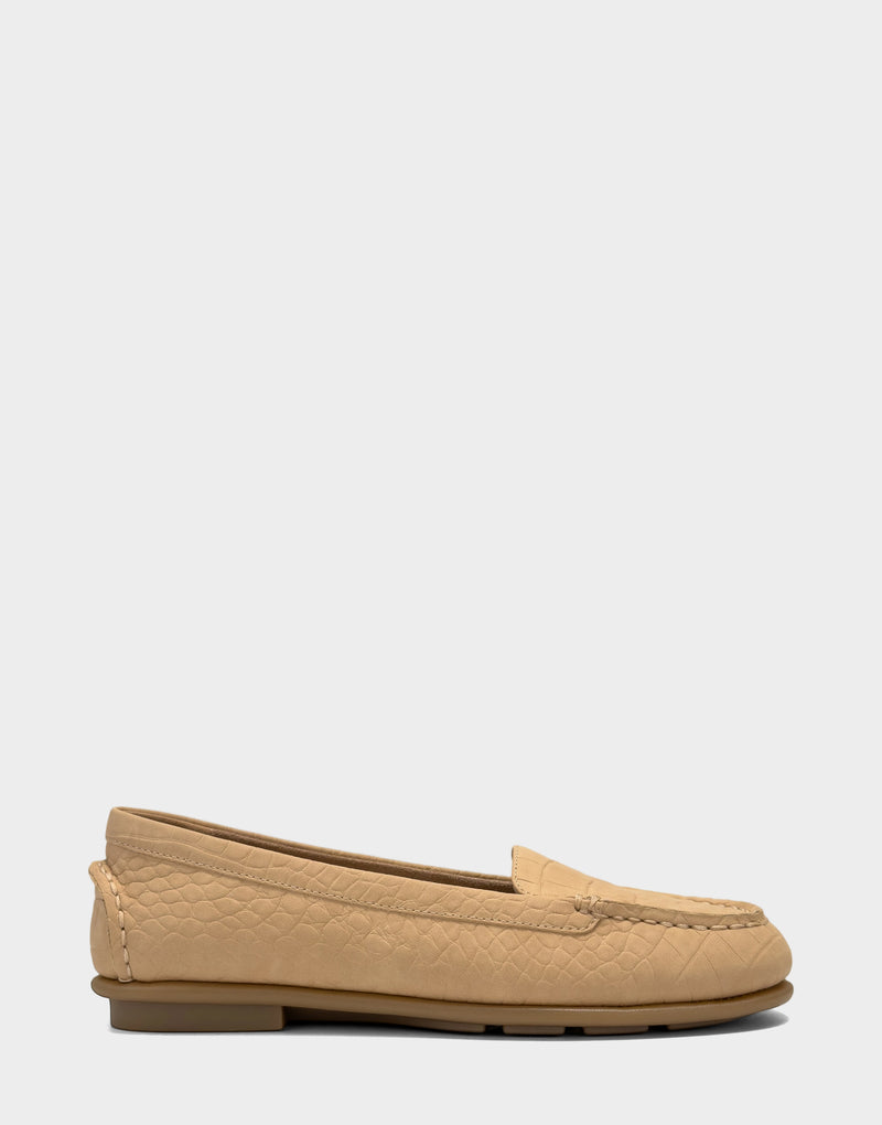 Comfortable Women's Casual Loafer in Beige Bisque Faux Croc Nubuck Faux Croc Nubuck Side View