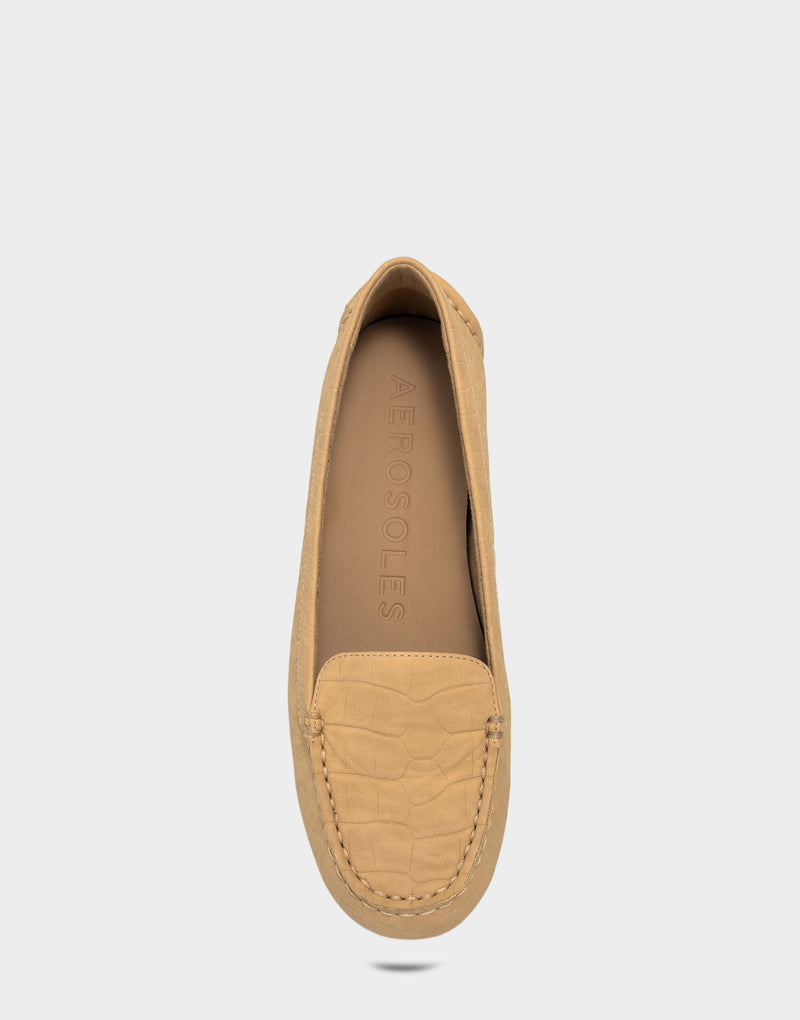 Comfortable Women's Casual Loafer in Beige Bisque Faux Croc Nubuck Faux Croc Nubuck Full Front View