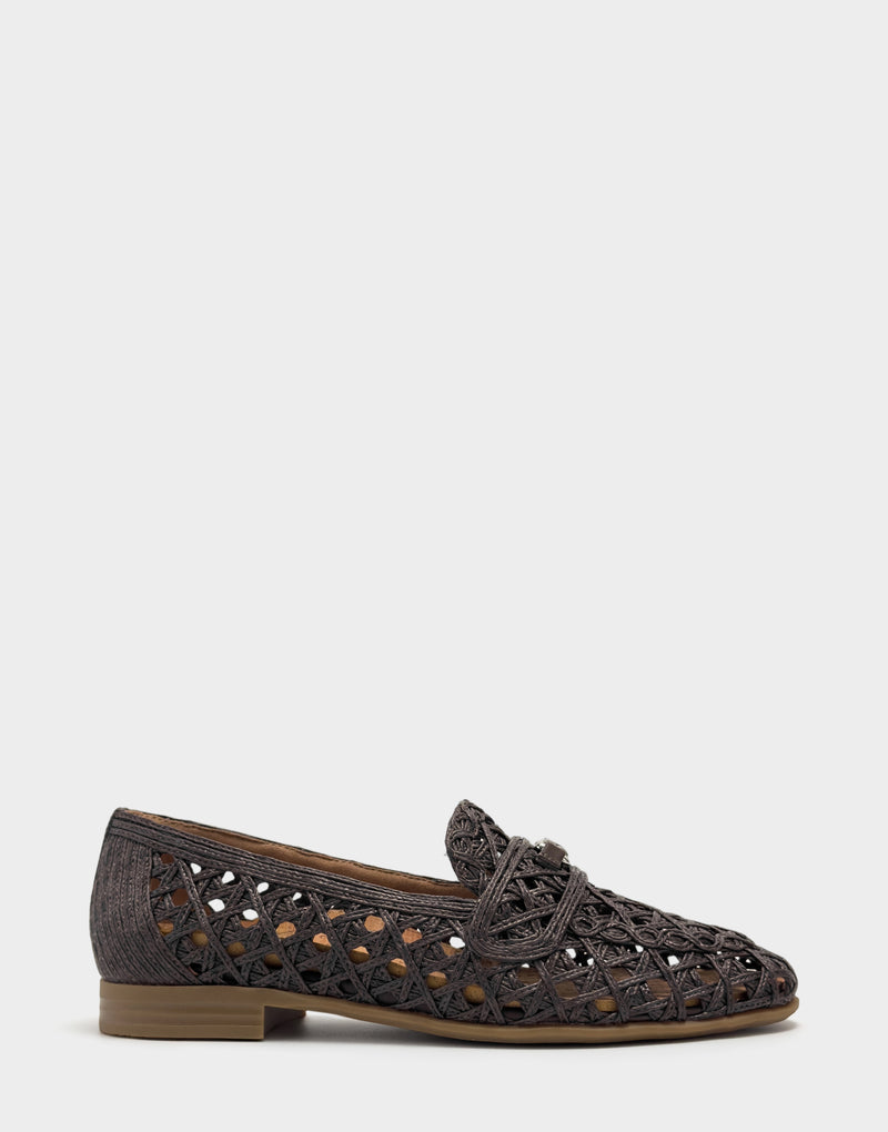 Comfortable Women's Dress Flat in Brown Faux Raffia Side View