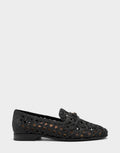 Comfortable Women's Dress Flat in Black Faux Raffia Side View