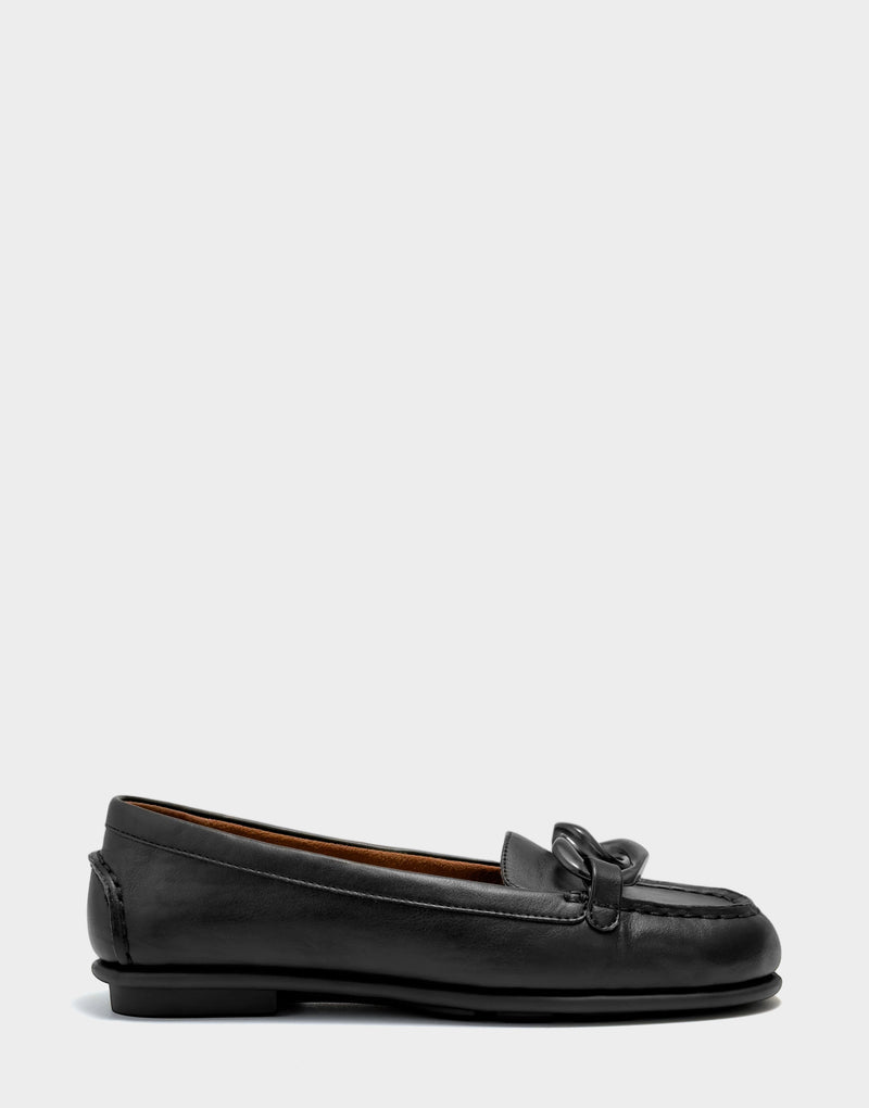 Comfortable Women's Casual Flat in Black Faux Soft Leather Faux Soft Leather Side View