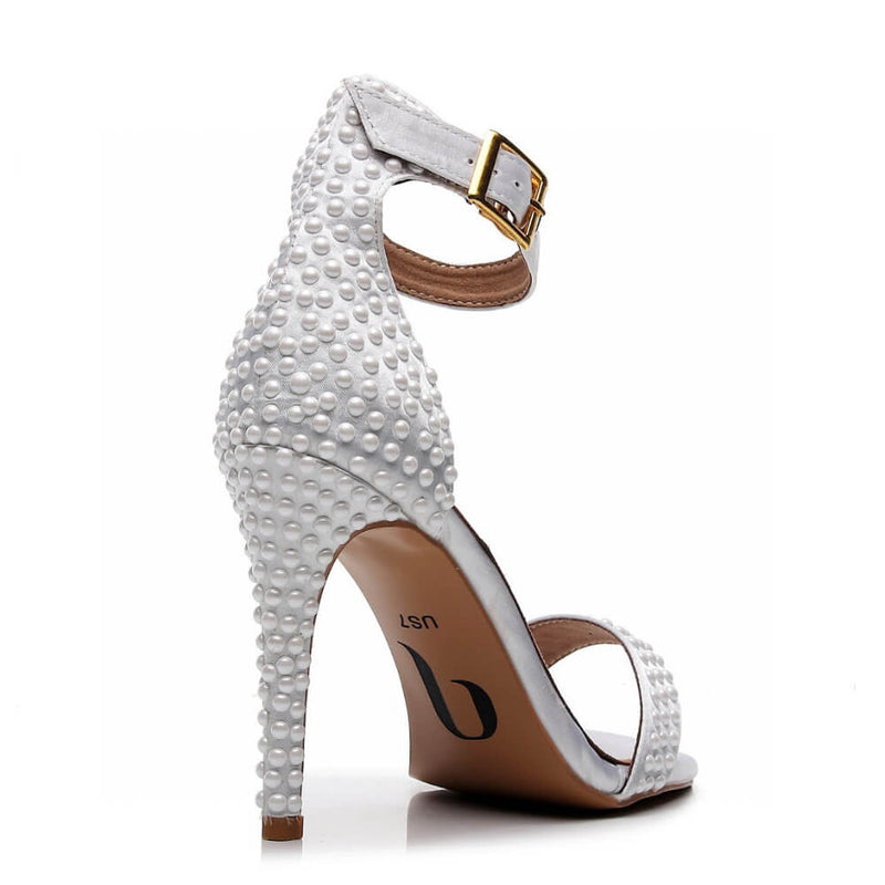 Zuri - White Satin Pearl - Rubber Sole